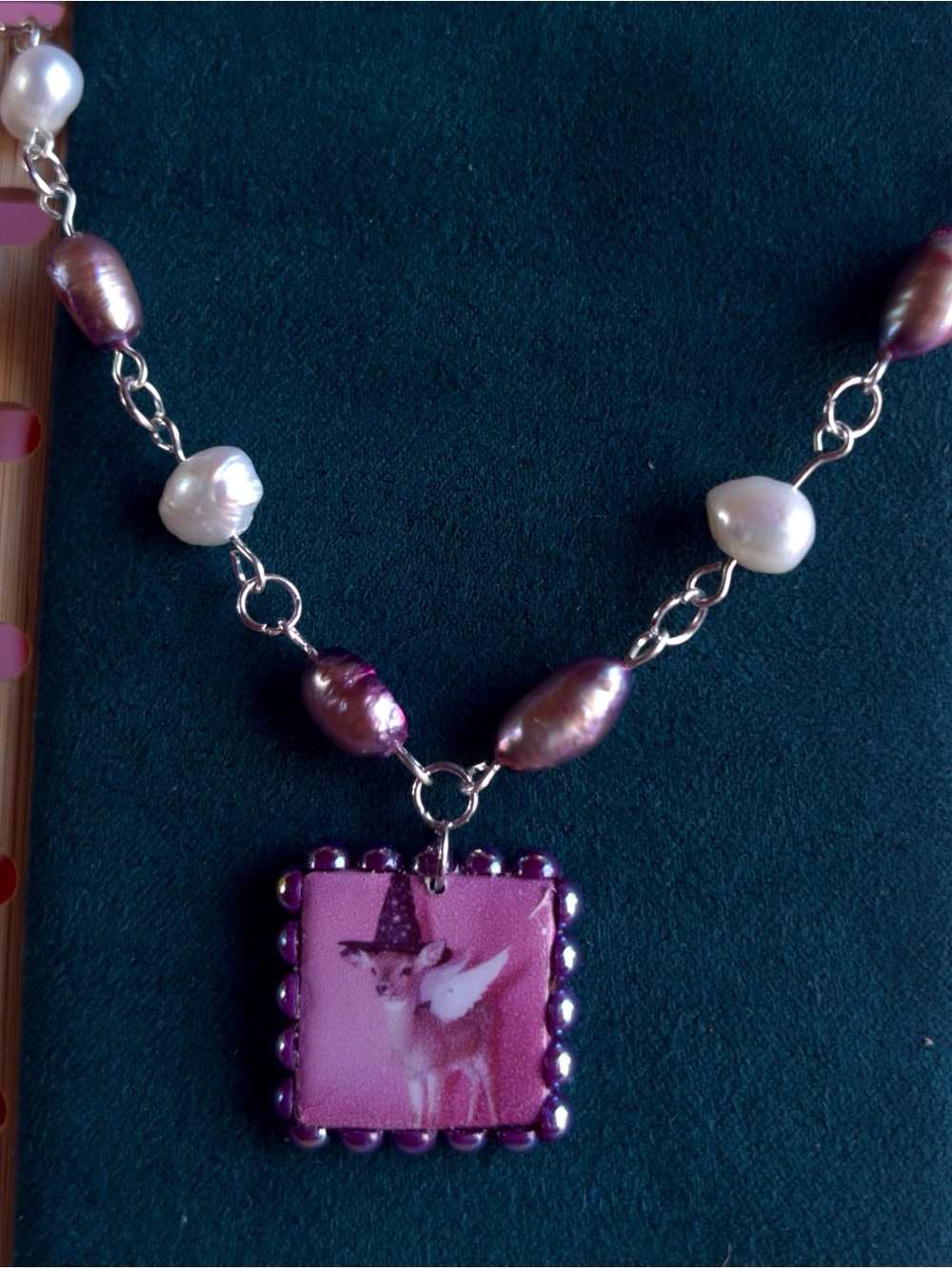 Fairy Deer Pearl Choker Necklace | Purple Peacock Pearl | Y2K Jewelry